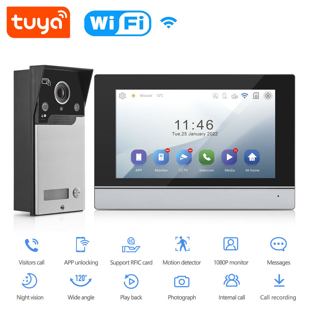 Tuya Smart WiFi 1-Button IP65 Video Door Phone Kit Single Indoor Unit