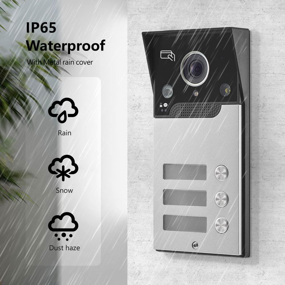 Tuya Smart WiFi 3-Button IP65 Apartment Video Door Phone Kit 3 Units