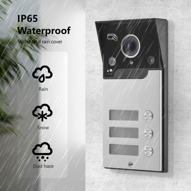 Tuya Smart WiFi 3-Button IP65 Apartment Video Door Phone Kit 3 Units