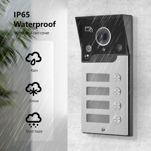 Tuya Smart WiFi 4-Button IP65 Apartment Video Door Phone Kit 4 Units