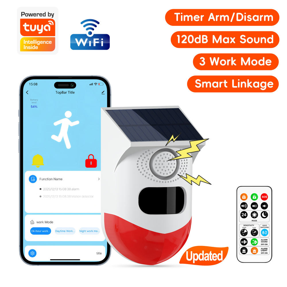 Tuya Smart WiFi Solar Waterproof WiFi PIR Alarm with 433Mhz, solar - powered for outdoor security