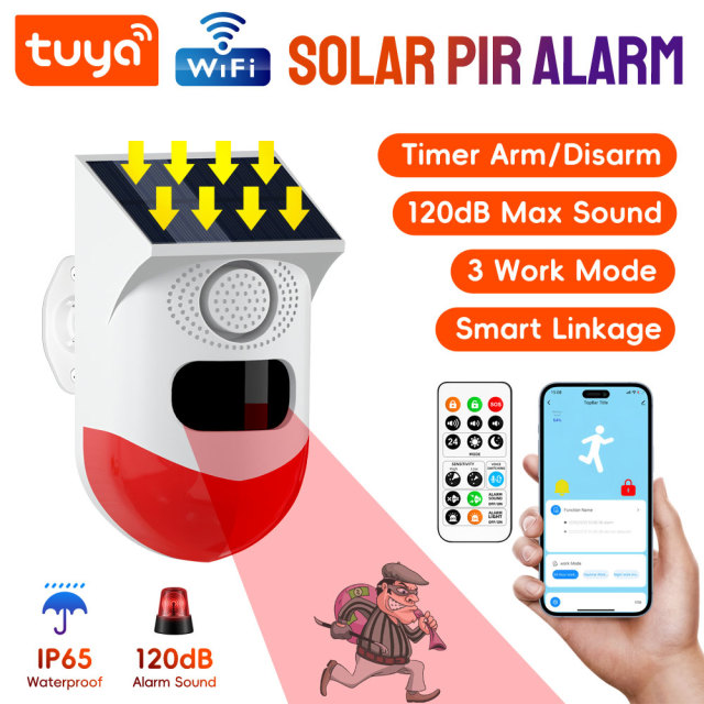 Tuya Smart WiFi Solar Waterproof WiFi PIR Alarm with 433Mhz, solar - powered for outdoor security