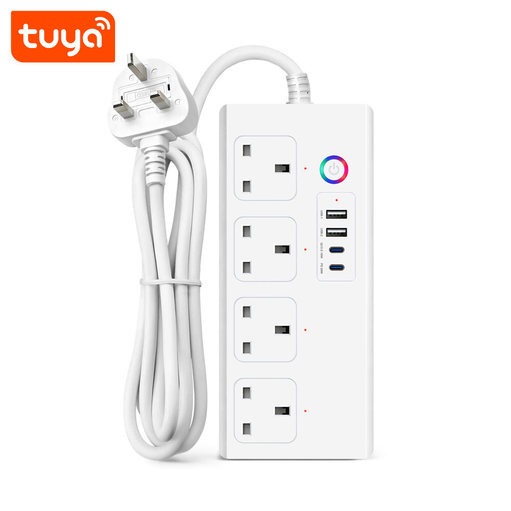 Tuya Smart WiFi UK Power Strip 4 Outlets 2 USB Type-C Surge Guard