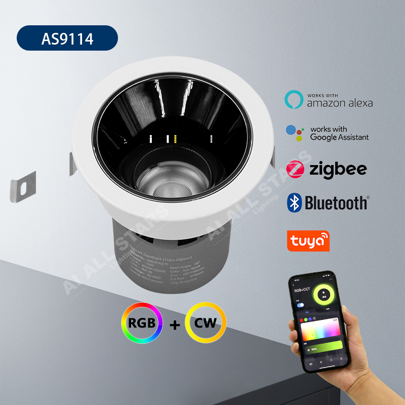 AS9104-1 Smart LED Downlight - Adjustable Beam, RGB + CW, Wholesale Factory Lighting
