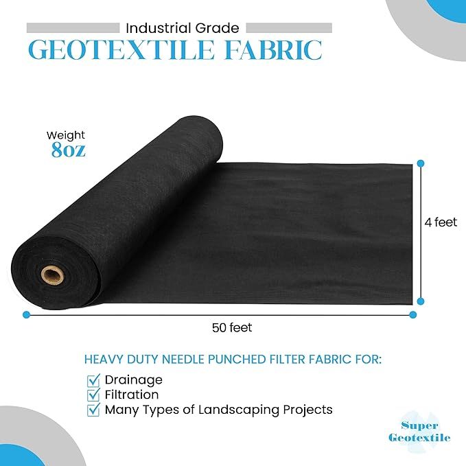 4, 6, 8 oz Non Woven Fabric for Landscaping, French Drains, Underlayment, Erosion Control, Construction Projects - 8 oz (6X50) Ships Folded