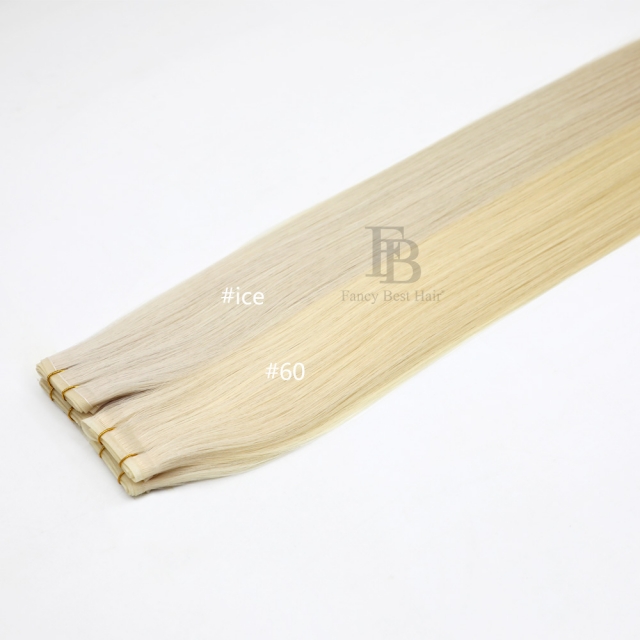 #60 Platinum Blonde  Flat Weft Hair Extensions