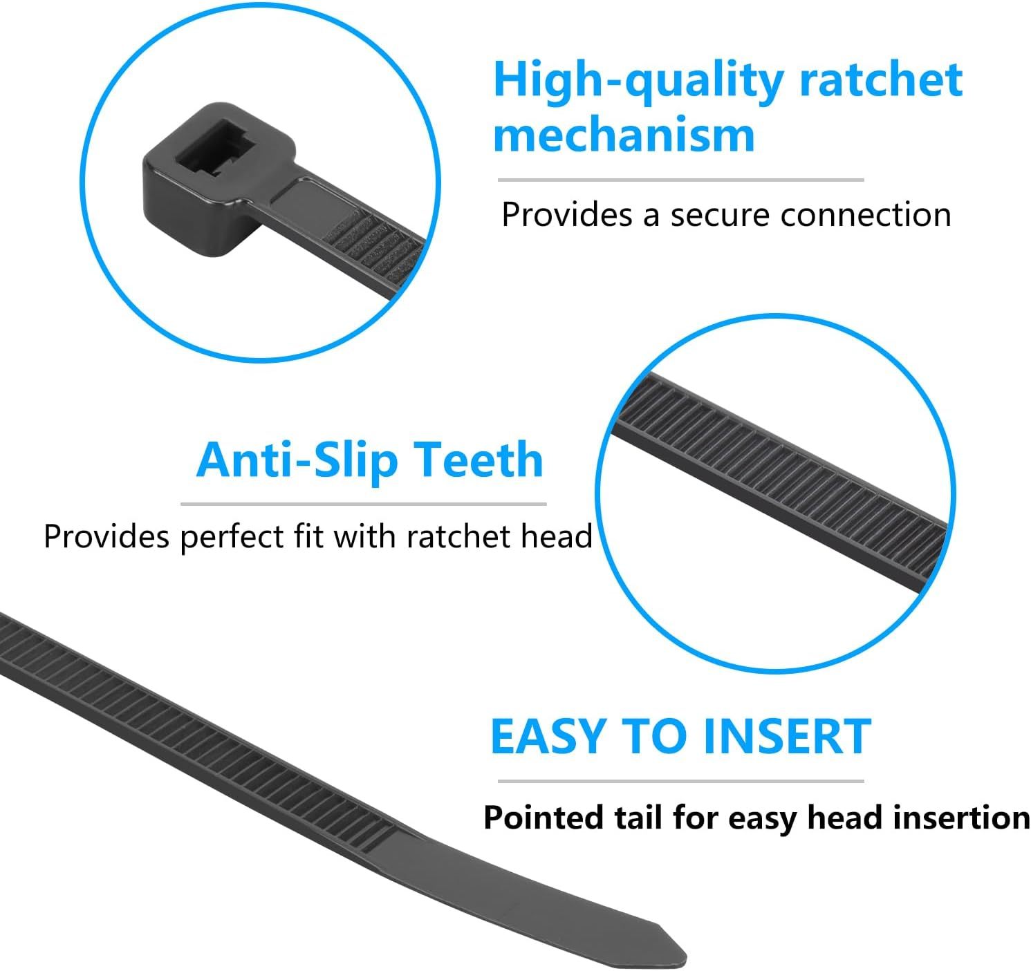 100PCS 18 inch Black Zip Ties Heavy Duty, 75LBS Tensile Strength, Self-Locking Heavy Duty UV Resistant Cable Ties for Indoor and Outdoor Use