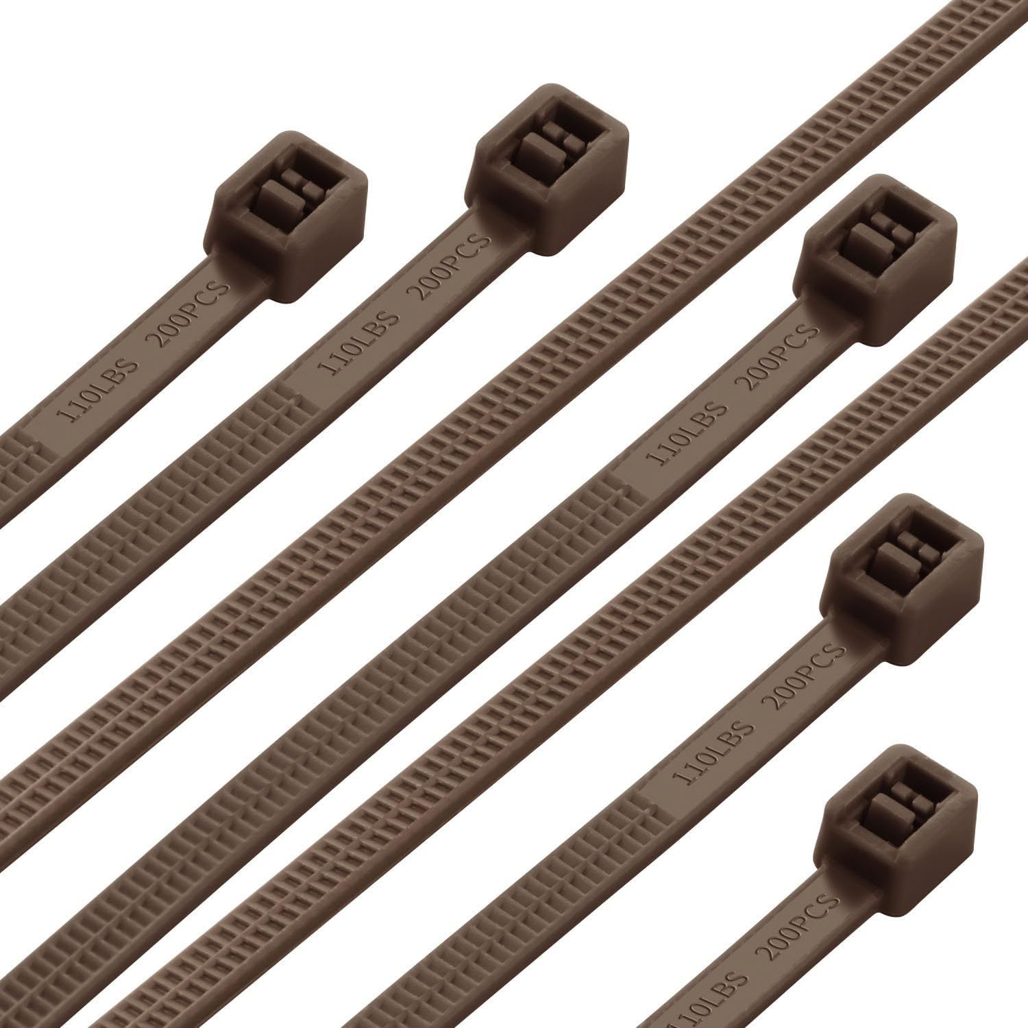 20 Inch Brown Zip Ties Heavy Duty 200 Pack, 2024 New Patented Design,110 LBS Tensile Strength, Self-Locking Nylon PA66 UV Resistant Cable Ties for Indoor and Outdoor Use