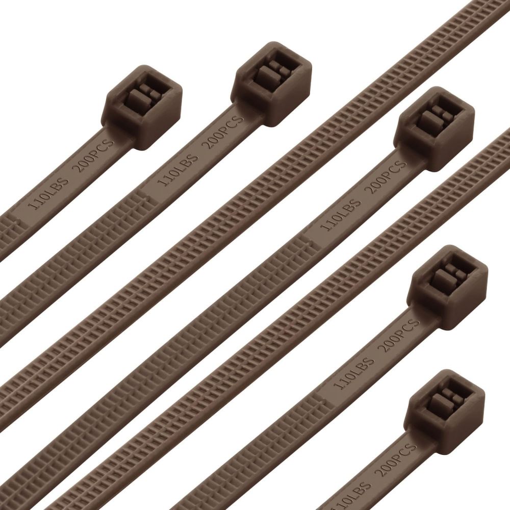 20 Inch Brown Zip Ties Heavy Duty 200 Pack, 2024 New Patented Design,110 LBS Tensile Strength, Self-Locking Nylon PA66 UV Resistant Cable Ties for Indoor and Outdoor Use