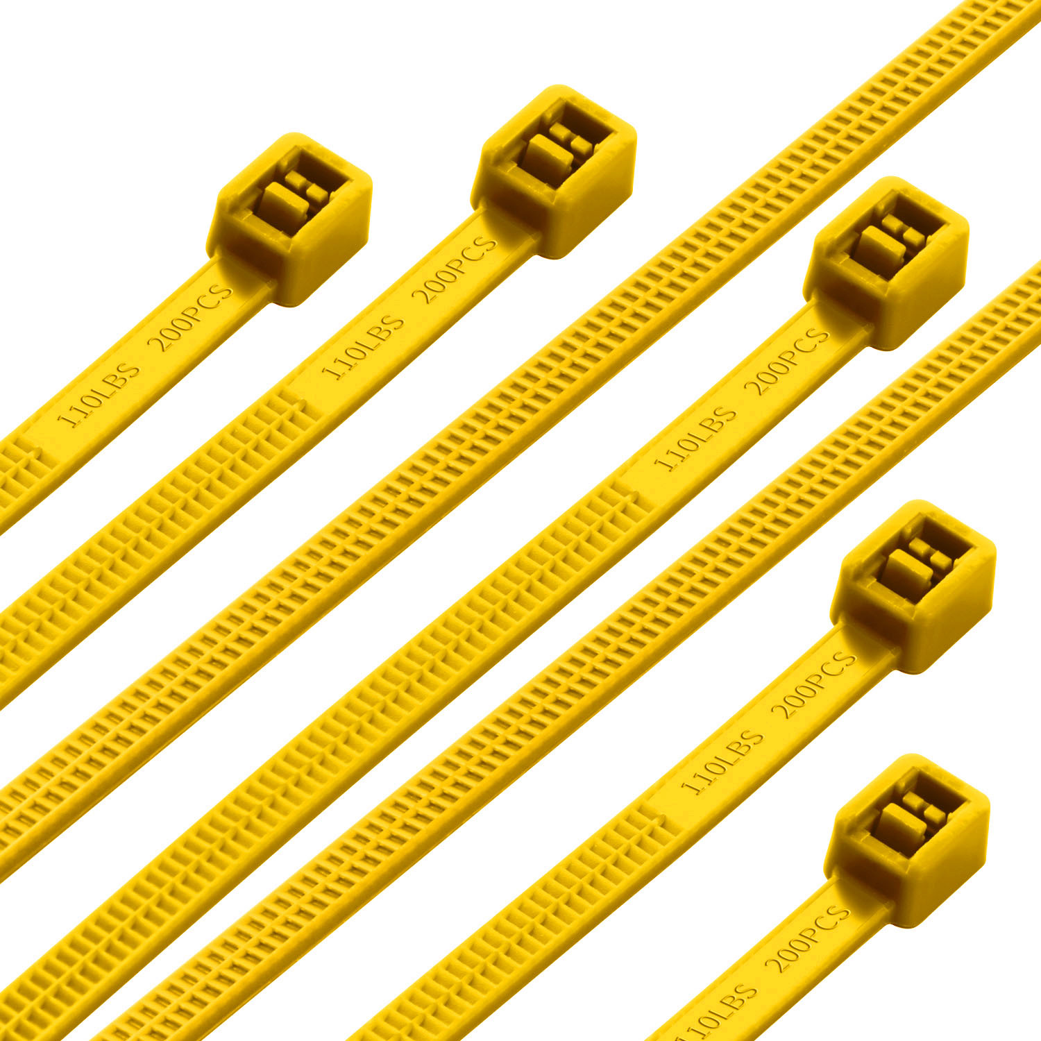20 inch, Yellow Heavy Duty Zip Ties - Dual Sided Teethed (200 /Pack), 110lbs