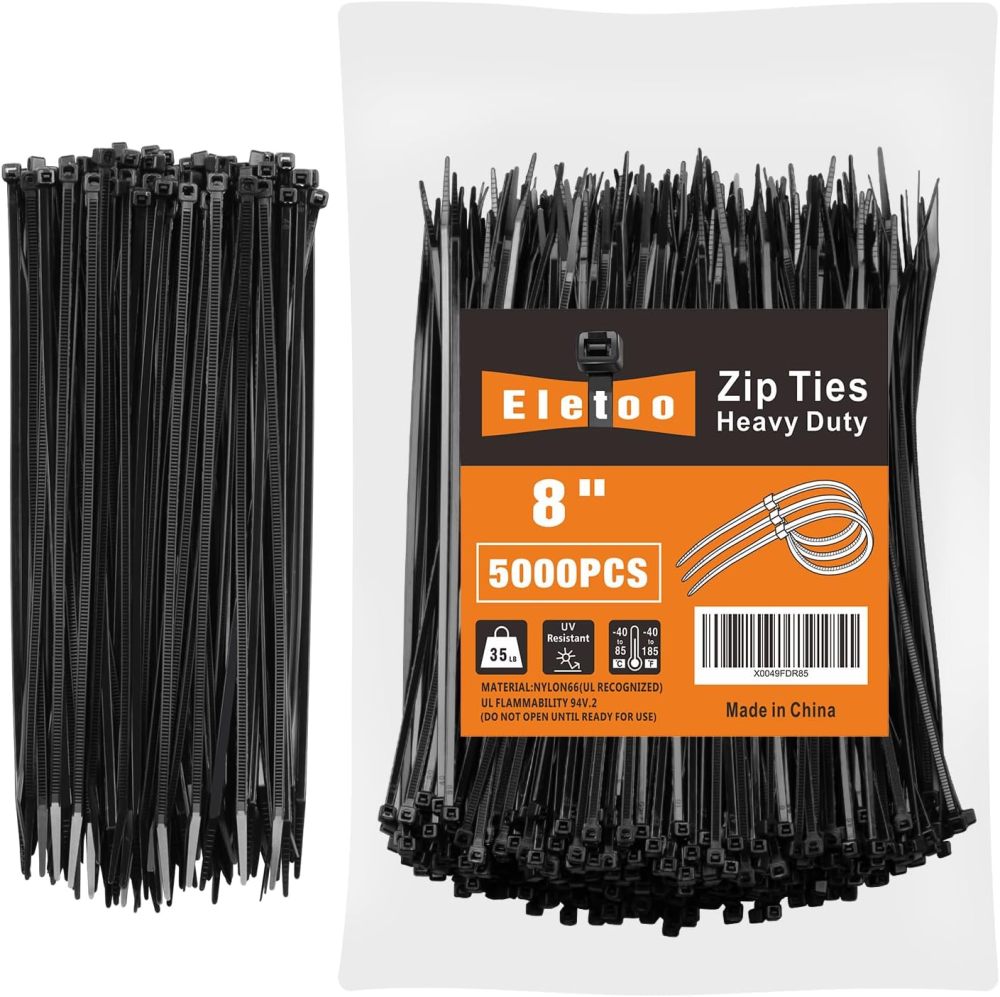 8 Inch Black Zip Ties (5000 /Pack), 35 LBS