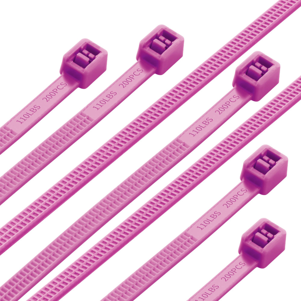 20 inch, Pink Heavy Duty Zip Ties - Dual Sided Teethed (200 /Pack), 110lbs