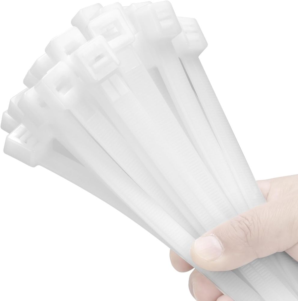 18 inch (100 /Pack) 300 LBS, White Heavy Duty Zip Ties - Dual Sided Teethed