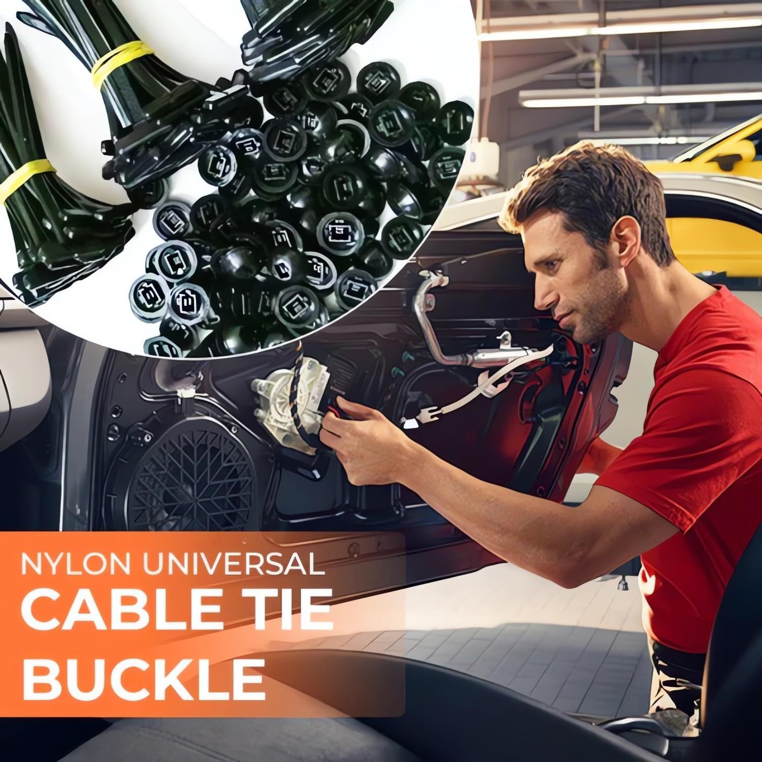 Upgraded Nylon Universal Cable Tie Buckle - Heavy-Duty Self-Locking UV-Resistant Black Zip Ties, Ideal for Car Repairs and Daily Maintenance