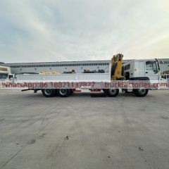 8×4折臂吊马槽货箱\4、重汽豪沃白黄+400折+430马力随车起重卡车