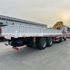 8×4折臂吊马槽货箱\4、重汽豪沃白黄+400折+430马力随车起重卡车