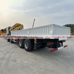 8×4折臂吊马槽货箱\4、重汽豪沃白黄+400折+430马力随车起重卡车