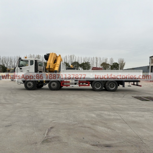 8×4折臂吊马槽货箱\重汽豪沃白黄+无标+N系列380马力随车起重卡车