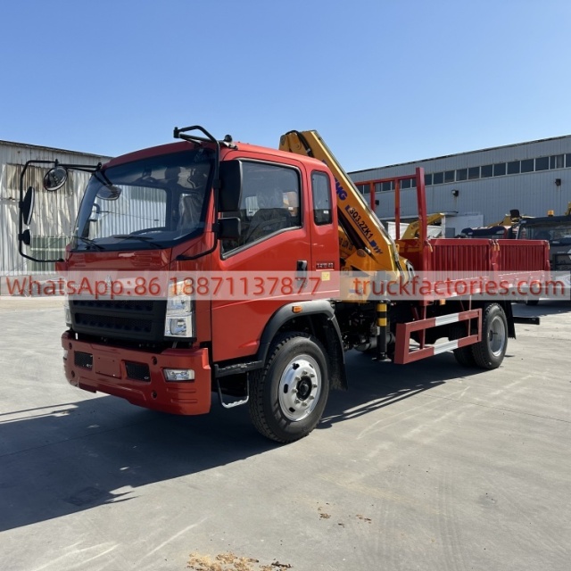 HOWO Crane Truck, Lorry-mounted Crane Truck, Folding Boom Crane, Flatbed Lorry-mounted Crane Truck