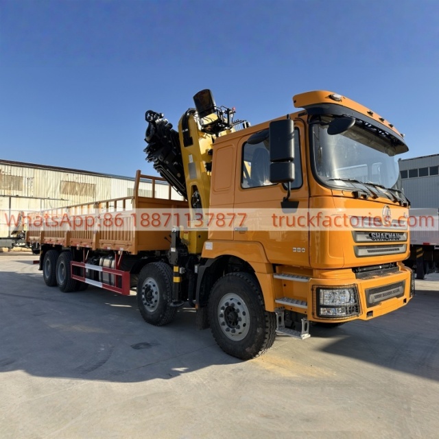 8×4折臂吊马槽货箱\1、陕汽黄黄+450折+F3000随车起重卡车