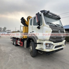 6×4折臂吊马槽货箱重汽\13、重汽豪沃白黄+200折+N系列340马力随车起重卡车