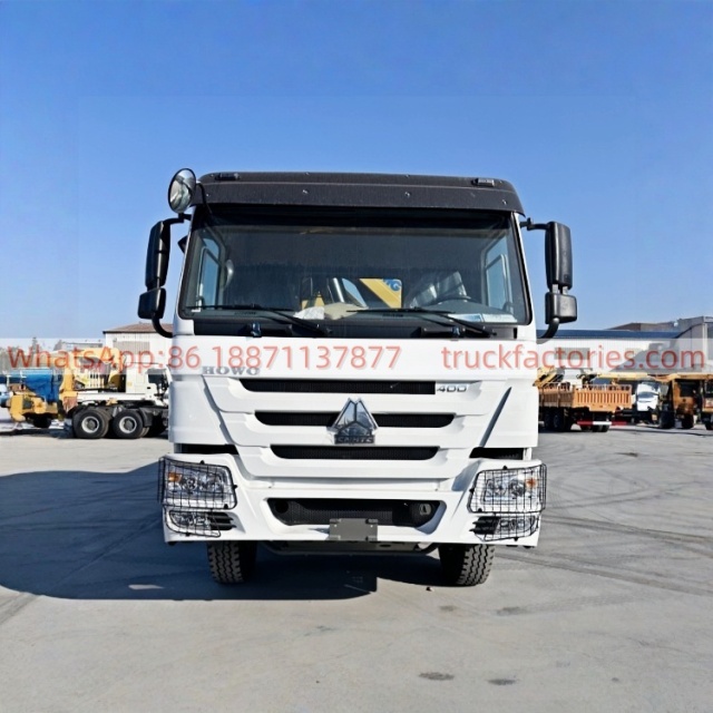 8×4折臂吊平板或爬梯\2、白黄+760折+豪沃400马力随车起重卡车