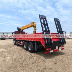 18.重汽豪沃前四后八4吨5节臂平板带爬梯随车起重卡车