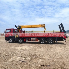 18.重汽豪沃前四后八4吨5节臂平板带爬梯随车起重卡车