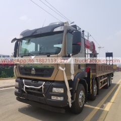 20.重汽豪沃前四后八4吨5节臂平板带爬梯随车起重卡车