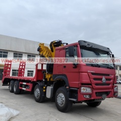 8×4折臂吊平板或爬梯\1、红黄+330折+豪沃400马力随车起重卡车