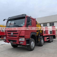 8×4折臂吊平板或爬梯\1、红黄+330折+豪沃400马力随车起重卡车