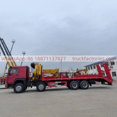 8×4折臂吊平板或爬梯\1、红黄+330折+豪沃400马力随车起重卡车