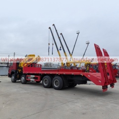 8×4折臂吊平板或爬梯\1、红黄+330折+豪沃400马力随车起重卡车