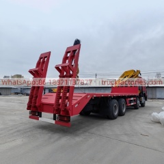 8×4折臂吊平板或爬梯\1、红黄+330折+豪沃400马力随车起重卡车