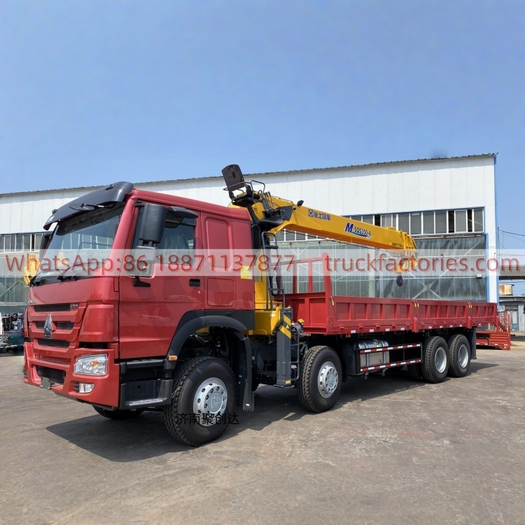 HOWO Truck-mounted Crane Transport Vehicle, Straight Boom Crane Flatbed Truck-mounted Crane