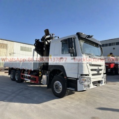 6×4折臂吊马槽货箱重汽\15、重汽豪沃白黑+400折+400马力随车起重卡车