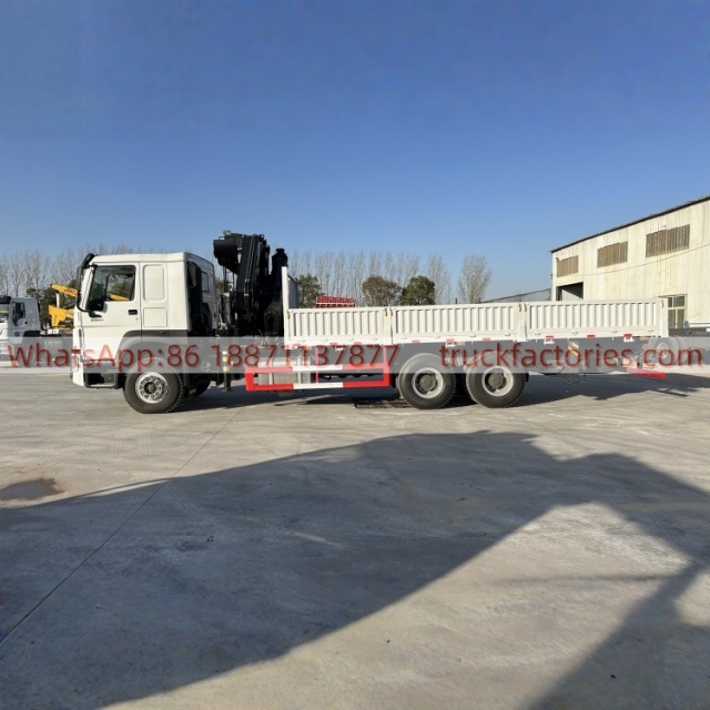 6×4折臂吊马槽货箱重汽\15、重汽豪沃白黑+400折+400马力随车起重卡车