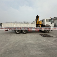 6×4折臂吊马槽货箱重汽\13、重汽豪沃白黄+200折+N系列340马力随车起重卡车