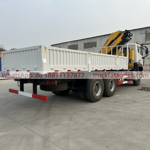 6×4折臂吊马槽货箱重汽\13、重汽豪沃白黄+200折+N系列340马力随车起重卡车