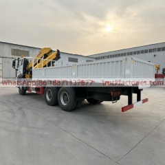 6×4折臂吊马槽货箱重汽\13、重汽豪沃白黄+200折+N系列340马力随车起重卡车