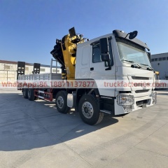 8×4折臂吊平板或爬梯\2、白黄+760折+豪沃400马力随车起重卡车