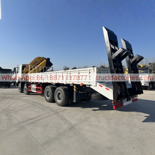 8×4折臂吊平板或爬梯\2、白黄+760折+豪沃400马力随车起重卡车