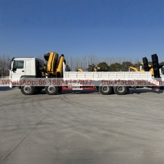 8×4折臂吊平板或爬梯\2、白黄+760折+豪沃400马力随车起重卡车