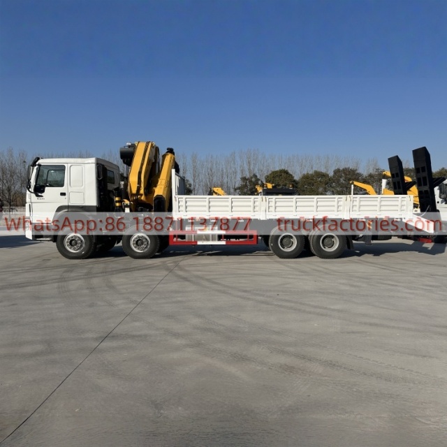 8×4折臂吊平板或爬梯\2、白黄+760折+豪沃400马力随车起重卡车