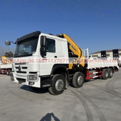 8×4折臂吊平板或爬梯\2、白黄+760折+豪沃400马力随车起重卡车