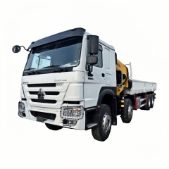 8×4折臂吊马槽货箱\4、重汽豪沃白黄+400折+430马力随车起重卡车