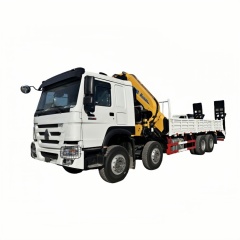 8×4折臂吊平板或爬梯\2、白黄+760折+豪沃400马力随车起重卡车