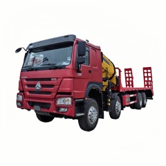 8×4折臂吊平板或爬梯\1、红黄+330折+豪沃400马力随车起重卡车