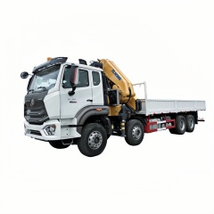 8×4折臂吊马槽货箱\重汽豪沃白黄+无标+N系列380马力随车起重卡车