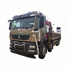 20.重汽豪沃前四后八4吨5节臂平板带爬梯随车起重卡车